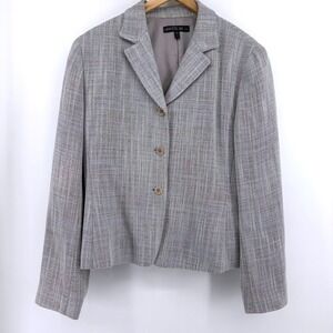 Lafayette 148 New York Grey Blue Textured Tweed Cotton Blazer Jacket Size 12